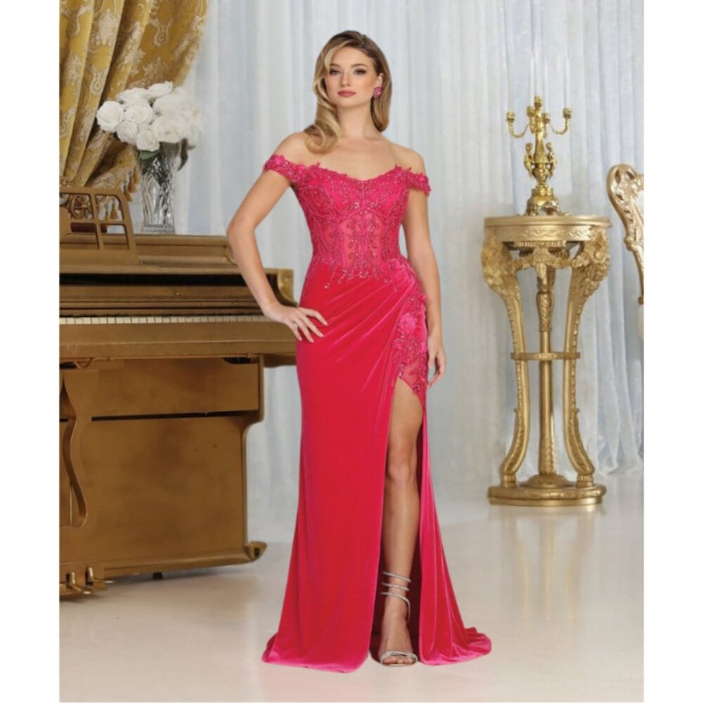 Fuchsia Prom Semi Sweetheart Off The Shoulder Sheath Dress By Royal Queen RQ8085